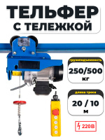 Изображение С ТЕЛЕЖКОЙ таль электрическая TOR PA 250/500 кг 20/10 м